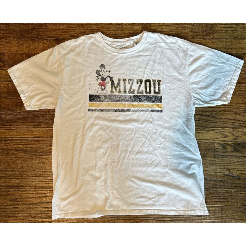Disney Mickey Mouse + Mizzou Tigers White T‎ shirt Size Large